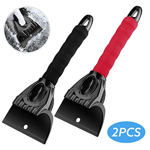 Rascadores de Hielo, KOROSTRO Pala Plástico Rascador de Duradera y Estable Portátil 2 Piezas, Rasca sin Esfuerzo las Heladas y el Hielo de Parabrisas, Lunas Traseras y Cristales Laterales (Negro+Rojo)