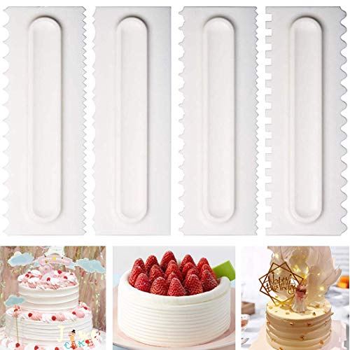 Raspador de pasteles Decoración de pasteles Peine Hielo Liso Fondant Espátulas Borde Crema suave Pastel Corta Cortador 8 Diseño Texturas Herramientas para hornear Paquete de 4