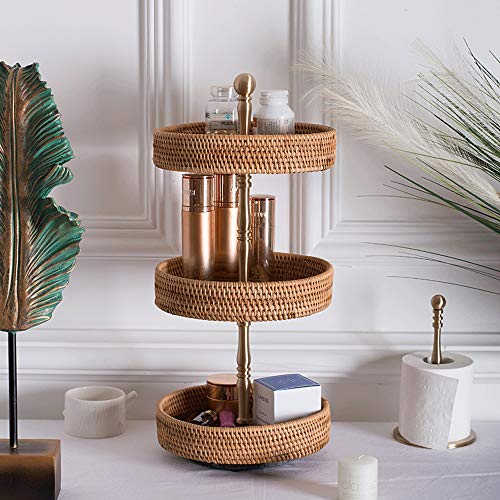 Rattan 2-Tercer maquillaje organizador de madera maciza de latón de la joyería titular cosmética con mármol natural base rural exhibición de la joyería de almacenamiento en rack ( tamaño : 3-layer )