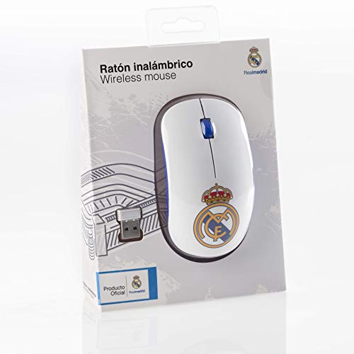 Real Madrid RMMOU001 Ratón inalámbrico, Blanco, 57,9 x 100,9 mm