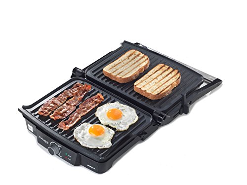 Rebajas !! PANINI Grill Parrilla ELÉCTRICA, Plancha Y SANWICHERA. PLANCHAS Anti ADHEDERNTES DE TAMAÑO 29,7 x 23,5 cm. Apertura 180º. Easy Grill Quattro DE XSQUO USFUL Tech 180º.