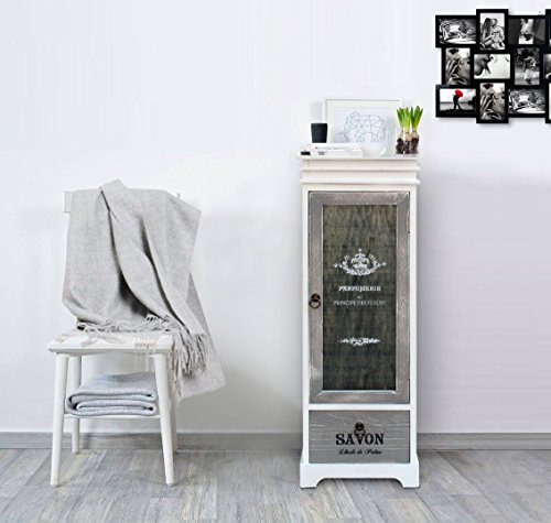 Rebecca Mobili Vitrina provenzal, 1 cajón, 1 Puerta, Madera, Blanco Gris, decoración hogar, accessorios Entrada salón- Medidas: 88 x 32 x 26 cm (AxANxF) - Art. RE6093