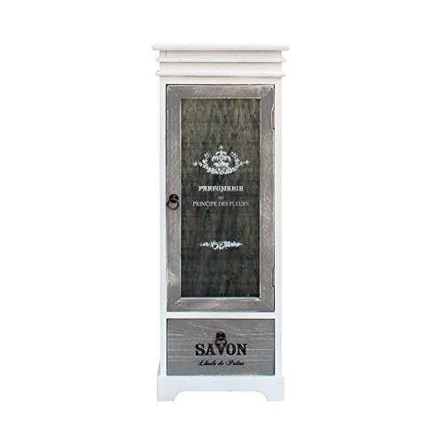 Rebecca Mobili Vitrina provenzal, 1 cajón, 1 Puerta, Madera, Blanco Gris, decoración hogar, accessorios Entrada salón- Medidas: 88 x 32 x 26 cm (AxANxF) - Art. RE6093