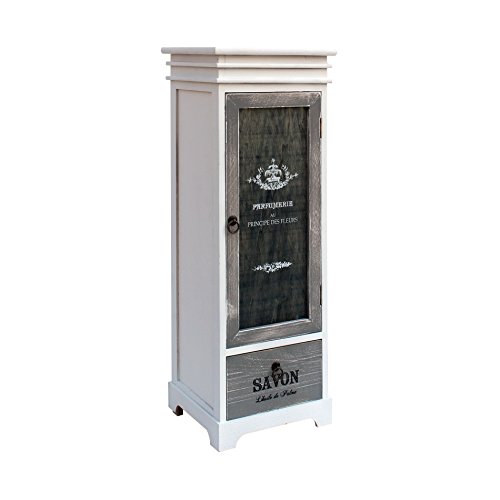 Rebecca Mobili Vitrina provenzal, 1 cajón, 1 Puerta, Madera, Blanco Gris, decoración hogar, accessorios Entrada salón- Medidas: 88 x 32 x 26 cm (AxANxF) - Art. RE6093