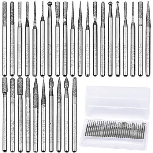 Rectificadoras de diamante Fresas de diamante Juego de brocas recubiertas de diamante, 30 piezas Juego de fresas de escofina rotativa Juego de cortadores con herramientas rotativas de vástago de 3 mm