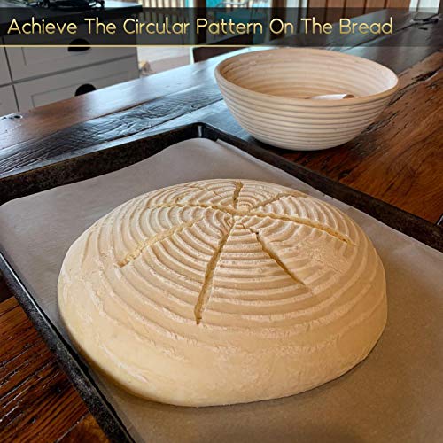 Redondo Cuenco para Masas Forro Banneton Brotform Lino de 25cm Cesta de Ratán Natural para Pan(Masa 1000g)