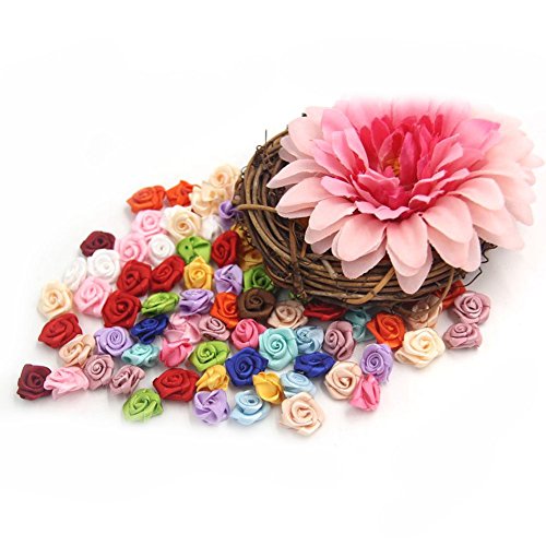REFURBISHHOUSE 100pzs / Lote Mini rosetones de Cinta de Rasa de Saten Hechos a Mano Flor de Tela Apliques para la Decoracion de la Boda Accesorios de Costura de artesania