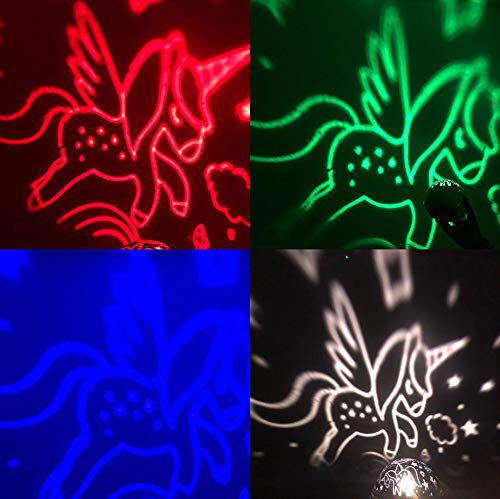 Regalos Niña 1-12 años,Lámpara de proyector de unicornio y estrella, forma de globo, luz nocturna giratoria, regalo de guardería, regalo para niños con 3 tatuajes temporales de unicornio