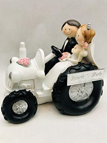 RegalosDeBodaOnline Figura Boda Novios Tractor GRABADA Figuras Personalizadas para Tarta