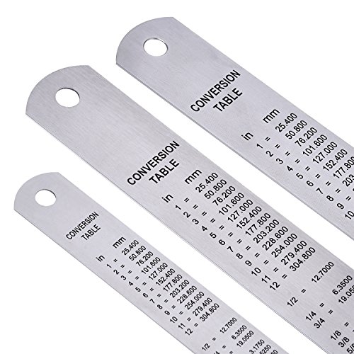 Regla metálica de acero inoxidable con tabla de conversión, 38,1 cm, 30,5 cm y 15,2 cm