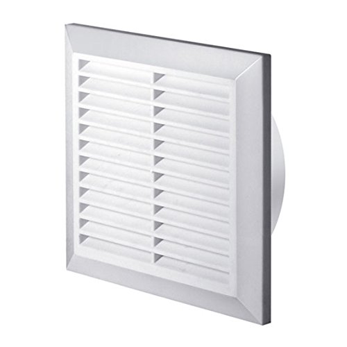 Rejilla de ventilación blanca de 200 x 200 mm con mosquitera y conducto de cuello redondo de 150 mm y rejilla de ventilación cubierta T27