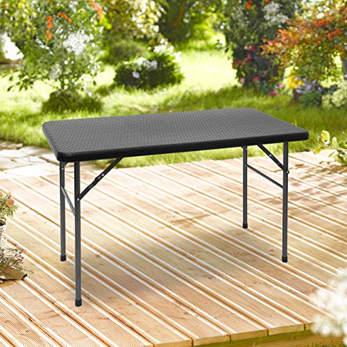 Relaxdays 10020057_429-Mesa Redonda Plegable para el jardín, Negro, 61.5 x 122