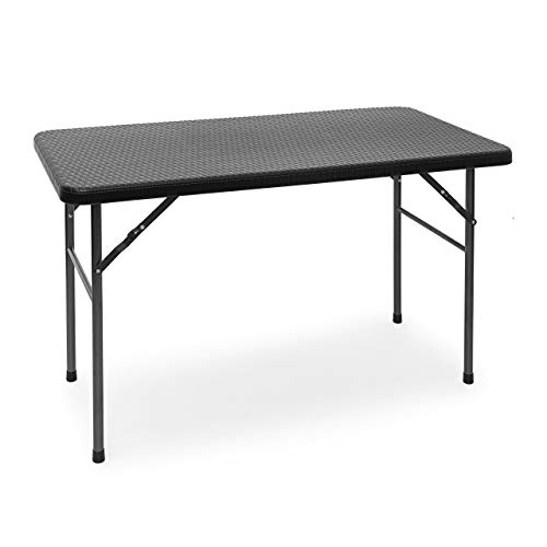 Relaxdays 10020057_429-Mesa Redonda Plegable para el jardín, Negro, 61.5 x 122