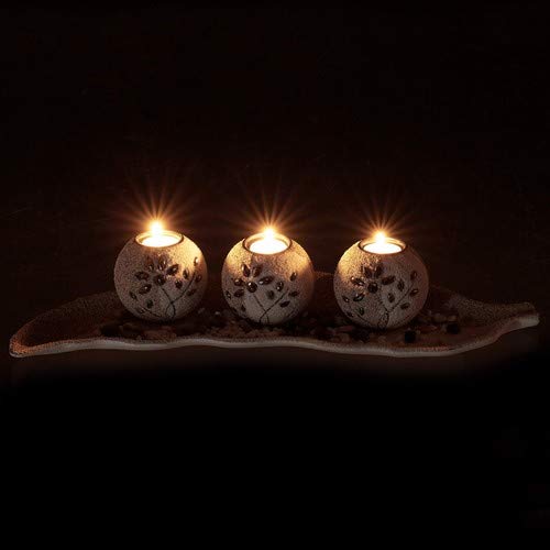 Relaxdays 10022858 Portavelas Decoración Con Cuenco Decorativo y Velas Pequeñas, 9 x 50,5 x 16,5 cm, Beige-Blanco