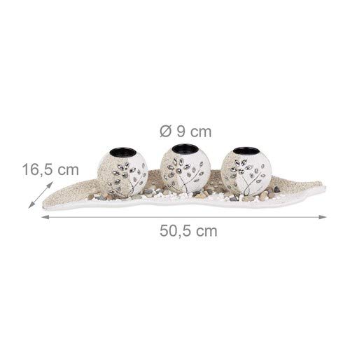 Relaxdays 10022858 Portavelas Decoración Con Cuenco Decorativo y Velas Pequeñas, 9 x 50,5 x 16,5 cm, Beige-Blanco
