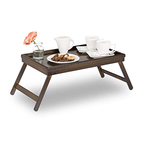 Relaxdays 10023235 Bandeja Cama con Patas Plegables, Madera, Marrón Oscuro, 22 x 64 x 31 cm