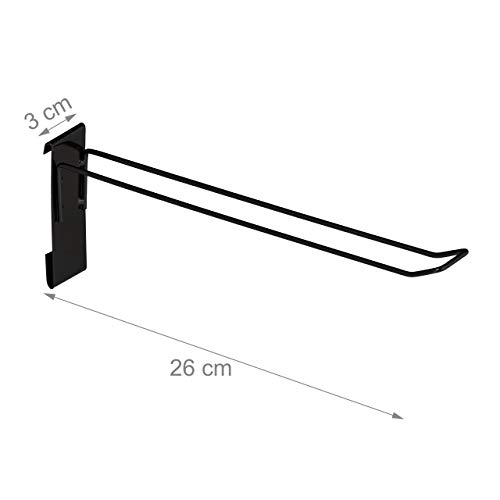 relaxdays 10029569 Mostrador de Tienda, Panel Expositor de Rejilla, 10 Ganchos, Acero, 21x65,5x44,5 cm, 1 Ud, Negro
