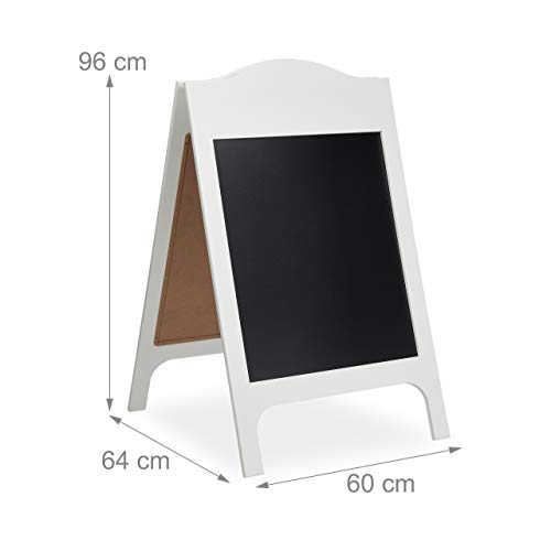Relaxdays, 96 x 60 x 64 cm, Pizarra Caballete de Doble Cara con 3 Tizas para Bar, Restaurante y Cafetería, DM, Blanco
