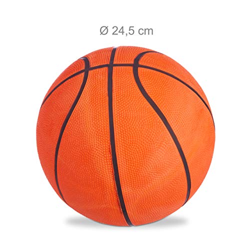Relaxdays Balón Baloncesto para Exterior o Interior, Talla 7, Pelota de Básquet, Goma, Naranja