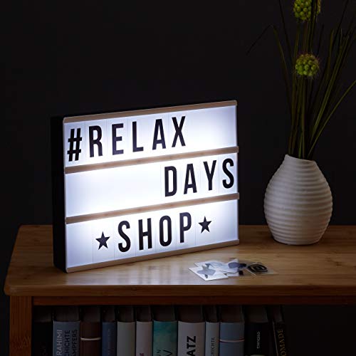 Relaxdays Caja de luz led con 85 letras y símbolos, Blanco y Negro, 22 x 30 x 4,3 cm