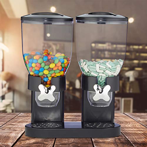 relaxdays Dispensador de Cereales y Caramelos, Doble, Bote Expendedor, Plástico, 41 x 32,5 x 19 cm, Negro