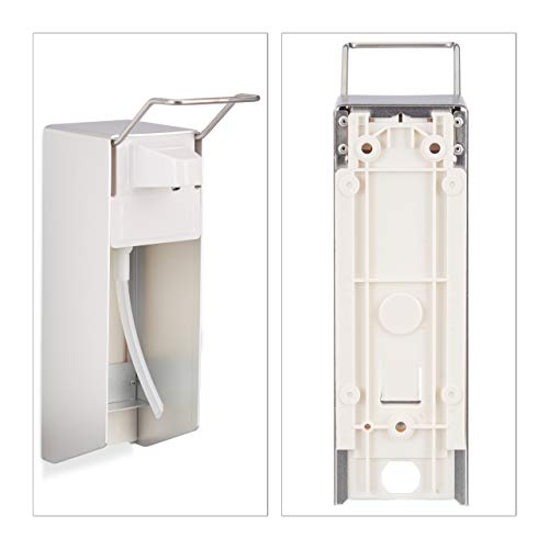 Relaxdays Dispensador Jabón 500 ml para Pared, Blanco, Plástico-Metal, 28 x 8 x 15 cm