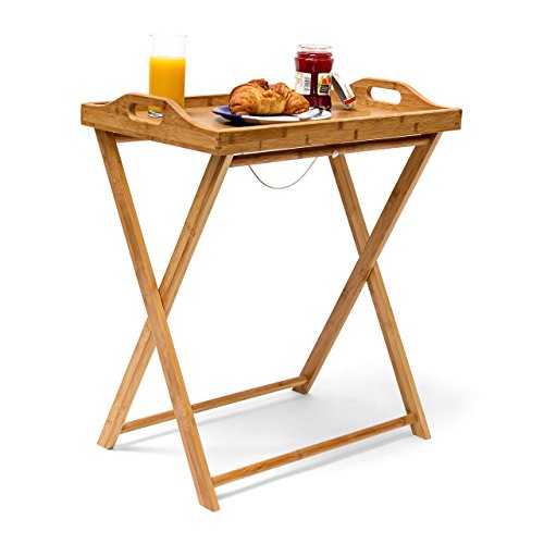 Relaxdays - Mesa Auxiliar de bambú, 63.5 x 55 x 35 cm, Bandeja Desayuno Cena Almuerzo, Mesa Plegable, Madera