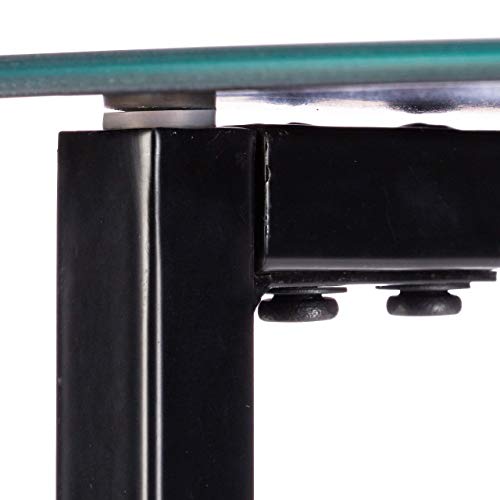 Relaxdays Mesa Auxiliar Redonda, Cristal-Metal, Negro, 51 x 50 x 50 cm