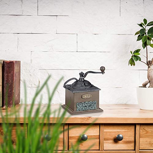 Relaxdays Molinillo Café Decoración, Artículo Decorativo Vintage, Hierro Fundido-Madera, 20 x 20 x 15 cm, Marrón Oscuro