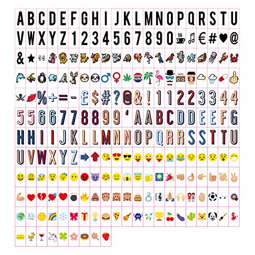 Relaxdays, Multicolor, 6,5 x 3,5 cm Kit 240 Letras para Caja de Luz con Cifras, Emoticonos y Símbolos, Plástico