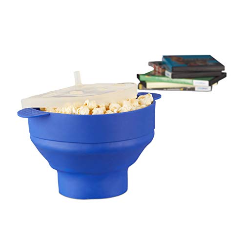 Relaxdays Palomitero para Microondas, Silicona, Azul, 25.5x25.5x14.5 cm