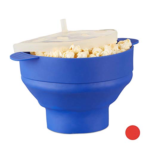 Relaxdays Palomitero para Microondas, Silicona, Azul, 25.5x25.5x14.5 cm