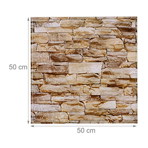 relaxdays Paneles Pared Autoadhesivos, Pack de 5, Imitación Piedra 3D, Revestimiento Decorativo, PVC, 50 x 50 cm, Marrón, 54 x 50 cm