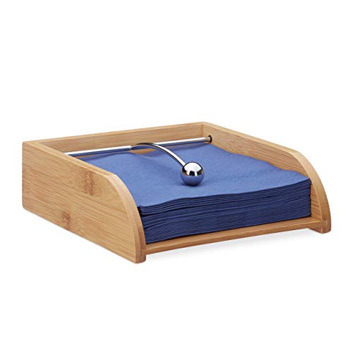Relaxdays Servilletero de Mesa con Peso para Servilletas de 33 x 33 cm, Madera de Bambú, Marrón, 6 x 19 x 19 cm, naturaleza