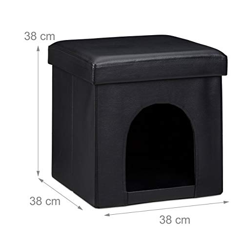 Relaxdays Taburete Casa para Perros Plegable, Piel sintética, Negro, 38 x 38 x 38 cm