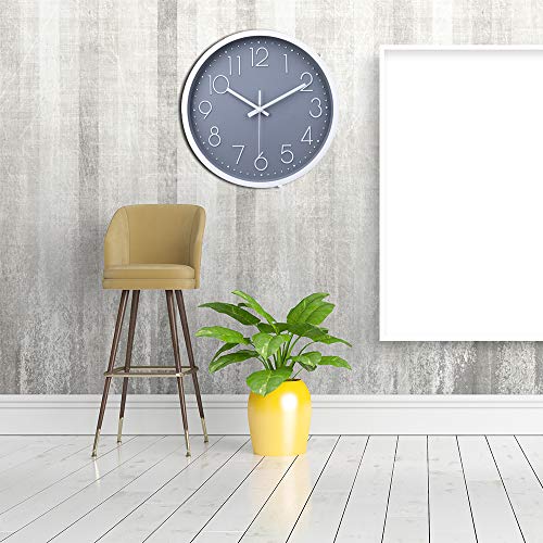 Reloj de Pared Moderno,Grandes Decorativos Silencioso Interior Reloj de Cuarzo de Cuarzo Redondo No-Ticking para Sala de Estar (Gris,12 Pulgadas, Ø: 30 cm)