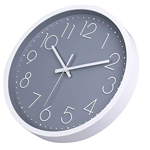 Reloj de Pared Moderno,Grandes Decorativos Silencioso Interior Reloj de Cuarzo de Cuarzo Redondo No-Ticking para Sala de Estar (Gris,12 Pulgadas, Ø: 30 cm)
