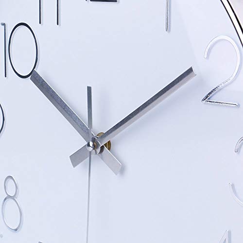 Reloj de Pared Moderno,Grandes Decorativos Silencioso Interior Reloj de Cuarzo de Cuarzo Redondo No-Ticking para Sala de Estar,Plata, Ø: 30 cm