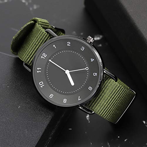 Relojes Hombre Nylon Casual Relojes Números Arábigos, Verde-Negro