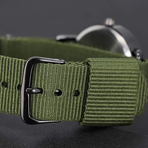 Relojes Hombre Nylon Casual Relojes Números Arábigos, Verde-Negro