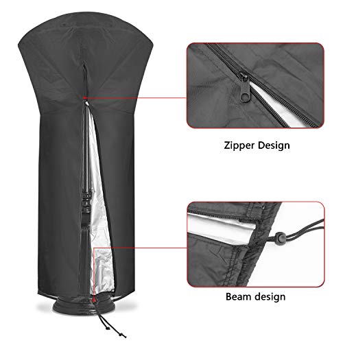 Remebe Cubierta Calentador Patio, Funda para Estufa para Calentadores Redondos de Cúpula de Exteriores Negro, Cubierta Impermeable del Calentador de Patio para Patio de Jardín 226x85x48 cm (Negro)