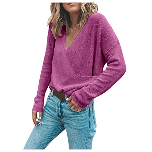 ReooLy - Blusa de Manga Larga para Mujer（Púrpura，XXXL）