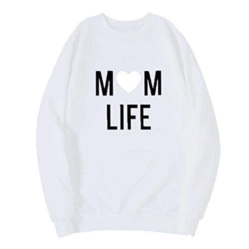 ReooLy - Sudadera con Estampado de Letras de Manga Larga para Mujer, Camiseta para Mujer, Blusa(Blanco,S)