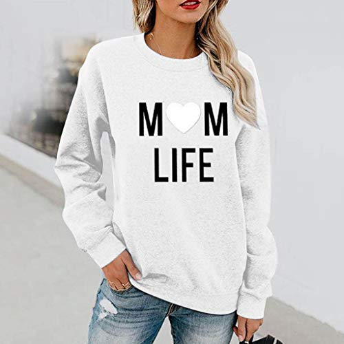 ReooLy - Sudadera con Estampado de Letras de Manga Larga para Mujer, Camiseta para Mujer, Blusa(Blanco,S)