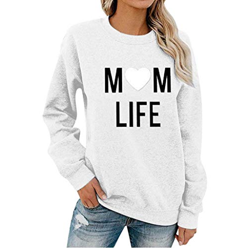 ReooLy - Sudadera con Estampado de Letras de Manga Larga para Mujer, Camiseta para Mujer, Blusa(Blanco,S)
