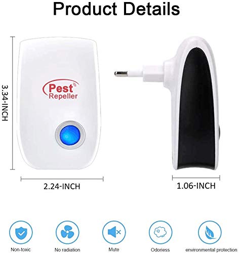 Repelente Ultrasónico, 6 Pack Plagas Control Interiores Repelente Ultrasónico de Plagas, Electrónico Ahuyentador Alta Potencia, Para Interiores Mosquitos, Moscas, Ratones 100% Inofensivo para Humanos