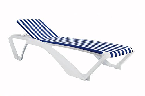 resol set de 2 tumbonas jardín exterior Marina estructura blanca, textilene azul-blanco y 1 mesa auxiliar Andorra blanca