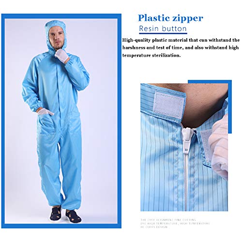 Reutilizable Batas De Aislamiento Médicas Ropa De Protección Unisex Monos Siameses con El Sombrero, Los Puños Y El Elástico De Bolsillo, para La Pintura De Aerosol Química Industrial,Azul,S