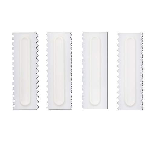 Reuvv 4 Piezas Decoración de Tartas Peine Glaseado Alisador Raspador Pastelería Horneado Herramienta Bricolaje para Cocina Plástico Fondant Espátulas Pastel Raspador Horneado Herramienta Decoración