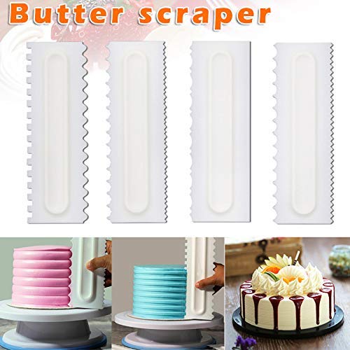 Reuvv 4 Piezas Decoración de Tartas Peine Glaseado Alisador Raspador Pastelería Horneado Herramienta Bricolaje para Cocina Plástico Fondant Espátulas Pastel Raspador Horneado Herramienta Decoración